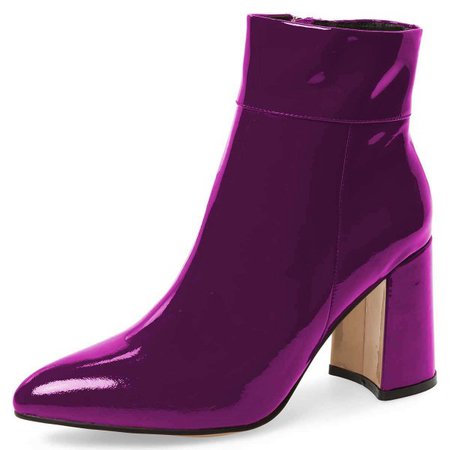 Purple Patent Leather Chunky Heel Boots Ankle Boots for Party, Music festival, Date, Going out | FSJ