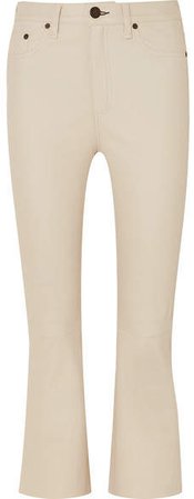 Hana Cropped Leather Flared Pants - Cream
