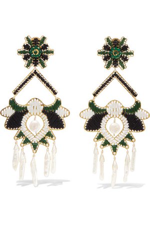 Mercedes Salazar | Tropic gold-tone, bead and faux pearl clip earrings | NET-A-PORTER.COM