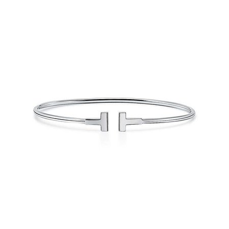 Tiffany T narrow wire bracelet in 18k white gold, medium. | Tiffany & Co.