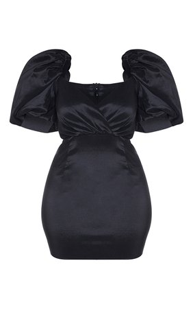 Plus Black Puff Sleeve Woven Bodycon Dress | PrettyLittleThing USA