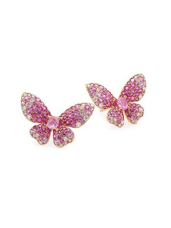 Stefere Butterfly 18K Rose Gold, Pink Sapphire & White Diamond Earrings | SaksFifthAvenue