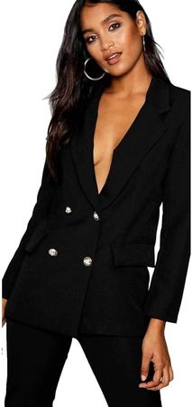 Amazon.com: Ladies Womens Gold Button Slim Double Breasted Suit Blazer Duster Coat Jacket : Clothing, Shoes & Jewelry