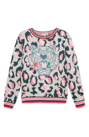 KENZO Tiger Leopard Pattern Sweater (Toddler Girls, Little Girls & Big Girls) | Nordstrom