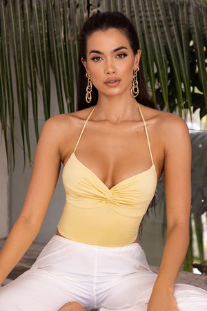Summer Haze Twist Knot Halter Top in Yellow | Oh Polly
