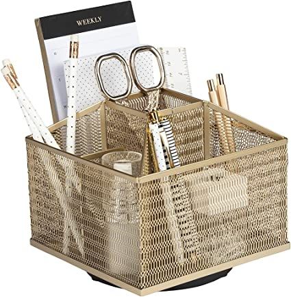 Amazon.com: BLU MONACO Gold 360 Degree 7 Compartments Rotating Desk Organizer Supply Organizer – Spinning Pencil Pen Holder - Pencil Caddy – Art Make Up Brush Organizer and Storage : Office Products