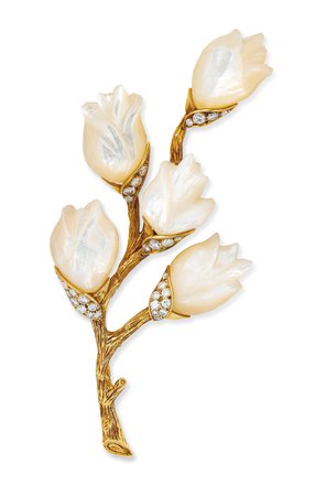 MOTHER-OF-PEARL AND DIAMOND BROOCH, STERLÉ