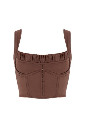Clothing : Tops : 'Persephone' Chocolate Gathered Corset Top