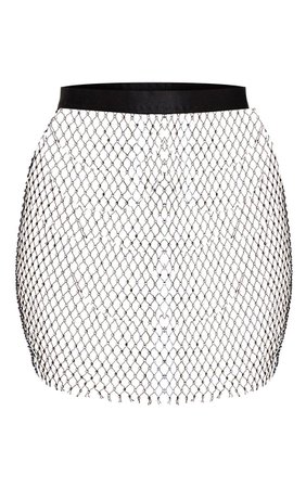 Black Mesh Diamante Mini Skirt - New In | PrettyLittleThing USA