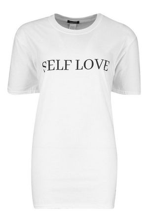 Self Love Slogan T-Shirt | Boohoo white