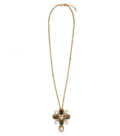 Saint Laurent - Faux pearl and crystal embellished cross necklace | Mytheresa