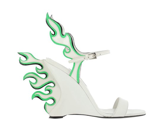 Prada White Green Flame Wedge Heels
