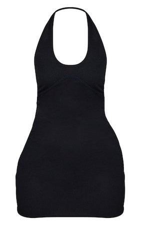 Black Ribbed Halterneck Underbust Bodycon Dress | PrettyLittleThing USA