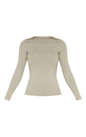 Khaki Cotton Long Sleeve Tshirt | Tops | PrettyLittleThing