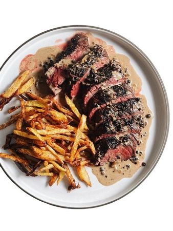 steak au poivre and truffle fries