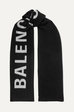 Black Intarsia wool scarf | Balenciaga | NET-A-PORTER