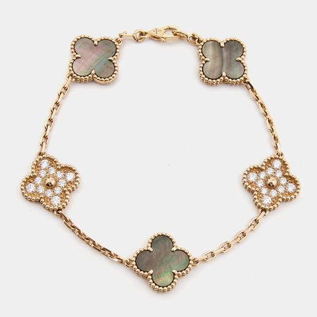 Van Cleef & Arpels Vintage Alhambra Diamonds Mother of Pearl 18k Rose Gold Bracelet Van Cleef & Arpels | TLC