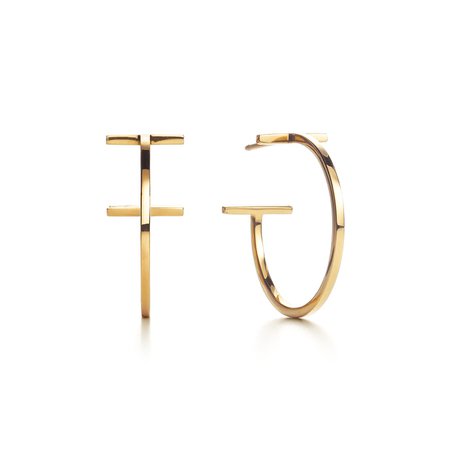 Tiffany T wire hoop earrings in 18k gold, medium. | Tiffany & Co.