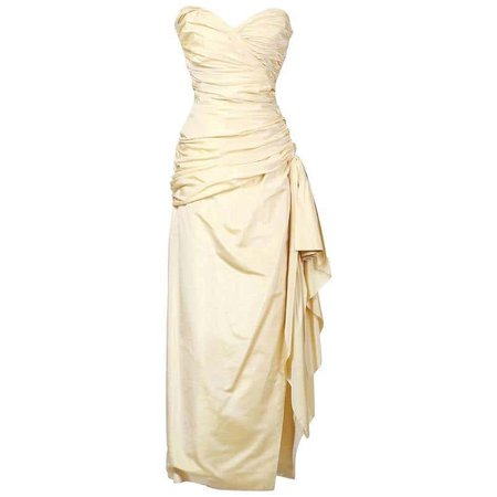 Jean Louis Scherrer Gathered Silk Strapless Dress 1960s For Sale at 1stdibs