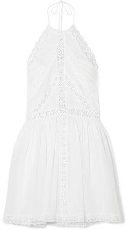 Charo Ruiz - Kim Halterneck Crocheted Lace-paneled Cotton-blend Mini Dress - White