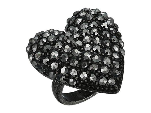 Steve Madden Metallic Rhinestone Caviar Heart Ring