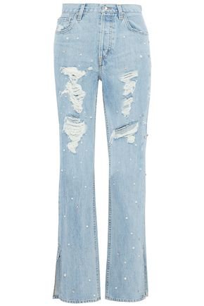 Embellished distressed high-rise straight-leg jeans | JONATHAN SIMKHAI | Sale up to 70% off | THE OUTNET