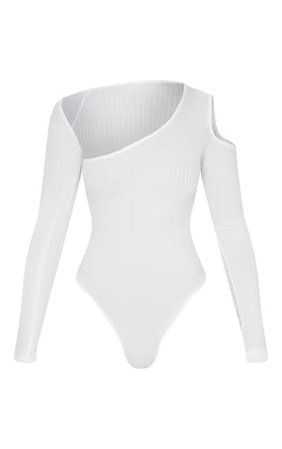 Cream Rib Cut Out Long Sleeve Bodysuit | Tops | PrettyLittleThing USA