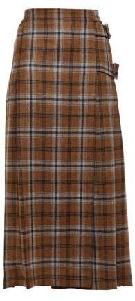 Pleated Checked Wool And Cashmere-blend Midi Skirt
