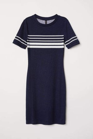 Short-sleeved Jersey Dress - Blue