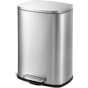 Amazon.com: QUALIAZERO 50L/13Gal Heavy Duty Hands-Free Stainless Steel Commercial/Kitchen Step Trash Can, Fingerprint-Resistant Soft Close Lid Trashcan, Rectangle Shape : Home & Kitchen