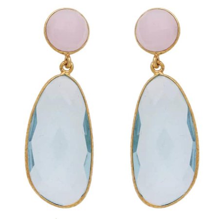 Blue Topaz & Rose Quartz Symmetrical Double Drop Earrings | Carousel Jewels | Wolf & Badger
