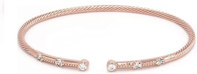Amazon.com: New Beginnings by Janyl Adair - Rose Gold Plated .925 Sterling Silver White Zircon 2mm Cable Rope Finial Cuff Bracelet - Handmade by Thailand Artisans - 7": Clothing, Shoes & Jewelry