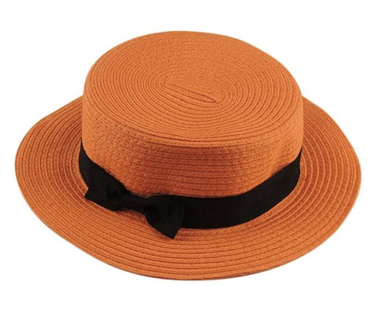 Orange Straw Boater Hat with Black Ribbon