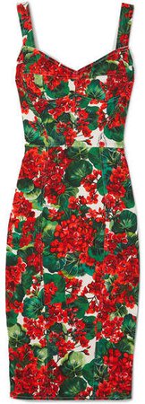 Floral-print Stretch-cady Dress - Red