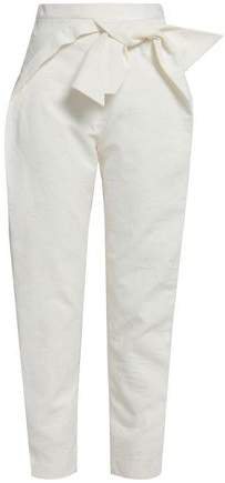 Cropped Bow-embellished Fil Coupe Cotton Tapered Pants