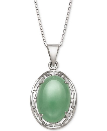 Macy's Sterling Silver Dyed Jade Greek Key Pendant Necklace