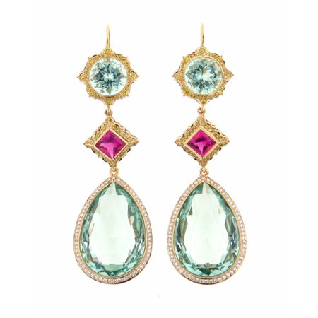Green Beryl and Rubellite Drop Earrings — Ricardo Basta Fine Jewelry