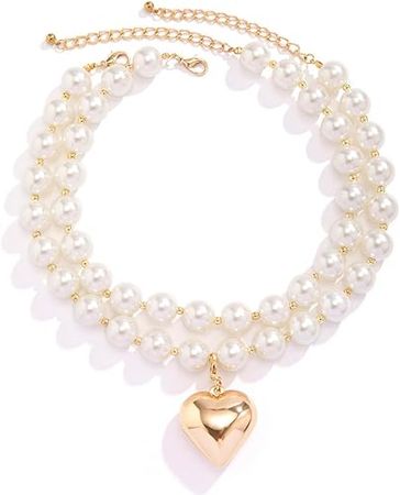 Amazon.com: Chunky Pearl Choker Necklace for Women Gold Heart Necklace Pearl Beaded Necklaces Large Love Heart Pearl Pendant Necklace Jewelry Gift for Women Girls (Nec-B): Clothing, Shoes & Jewelry