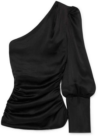 Maggie Marilyn - A Little After Ten One-shoulder Ruched Silk-satin Top - Black