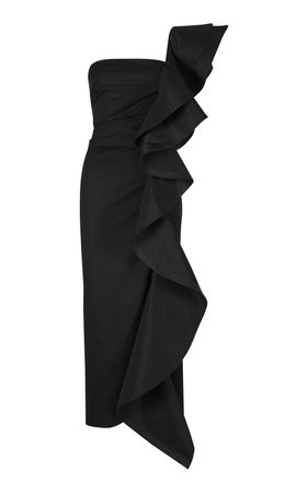 Black Rosette Asymmetric Midi Dress By Johanna Ortiz | Moda Operandi