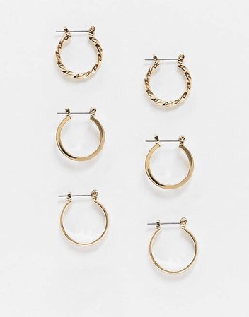 ASOS DESIGN pack of 3 20mm hoop earrings in gold | ASOS