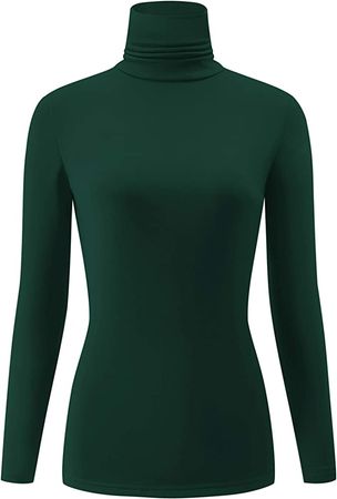 KLOTHO Christmas Casual Turtleneck Tops Lightweight Long Sleeve Soft Thermal Shirts for Women (Green, X-Small) at Amazon Women’s Clothing store