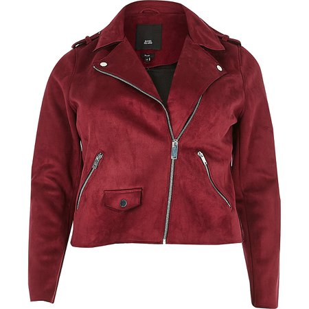 Plus dark red faux suede biker jacket - Jackets - Coats & Jackets - women