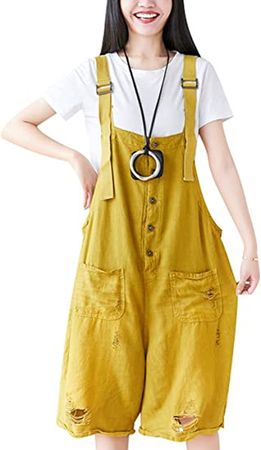 Amazon.com: Womens Comfy Stretch Ripped Denim Jumpsuit Overalls, Shortals,Jeans Romper Style 3 Yellow : Clothing, Shoes & Jewelry