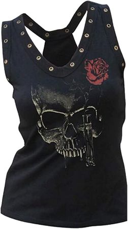 Fensajomon Skull Shirts for Women Tank Tops Sleeveless Workout Summer Printed Loose Running T-Shirt
