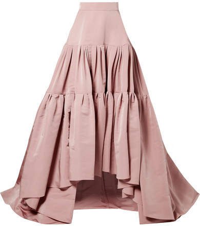Reem Acra - Tiered Silk-faille Maxi Skirt - Antique rose