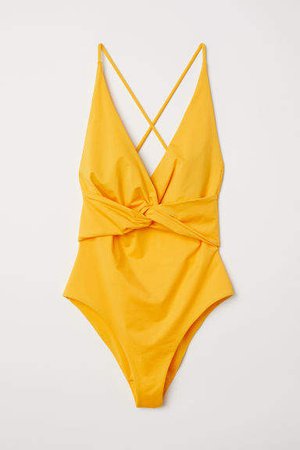 Knot-detail Swimsuit - Yellow
