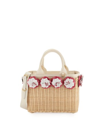 Prada Small Flowers Raffia Basket Bag | Neiman Marcus