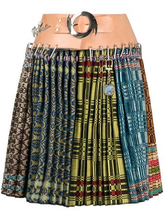 Blue & pink Chopova Lowena geometric-print pleated kilt skirt 1044 - Farfetch