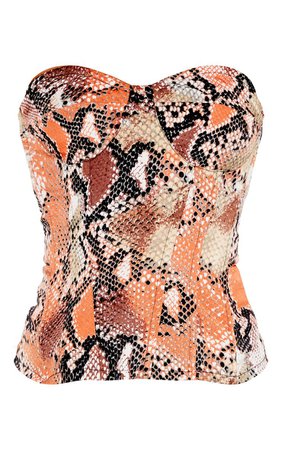 Orange Woven Snake Print Corset | Tops | PrettyLittleThing
